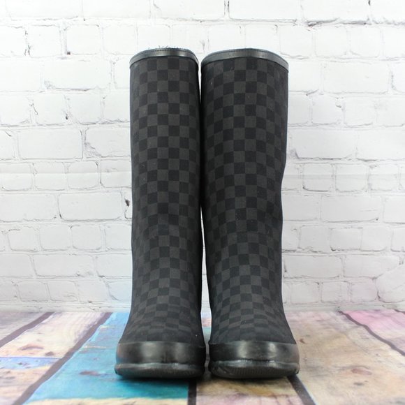 LL Bean Wellie Black Checkerboard Knee High Rain Boots Size 9 M - Picture 4 of 10